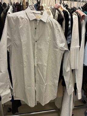 Burberry Men's Thin-Striped Dress Shirt in White and Black 👵MT